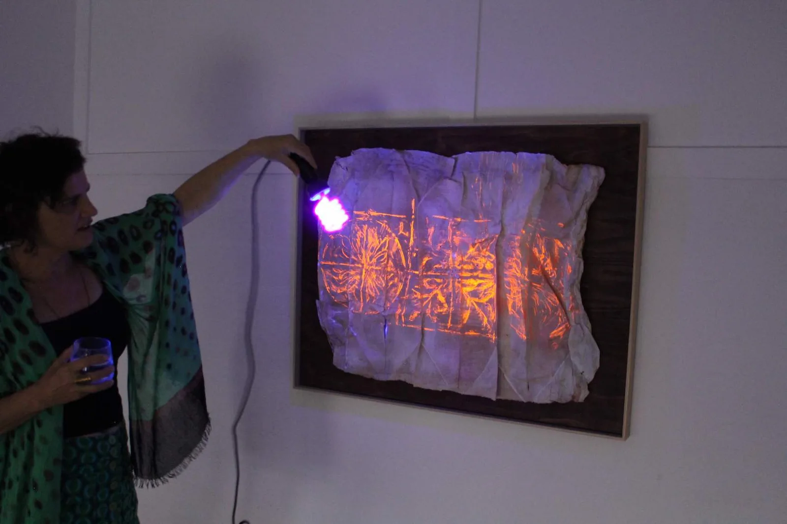 Showing the work under black light